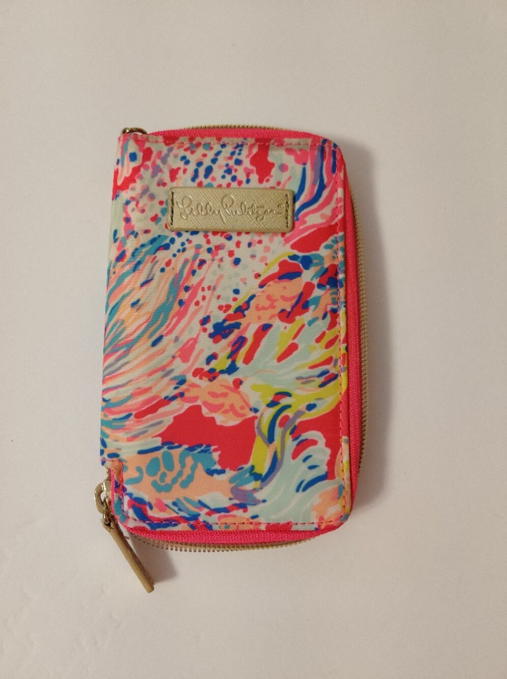 Lilly Pulitzer Multicolor Abstract Zip Wallet with Gold Logo
